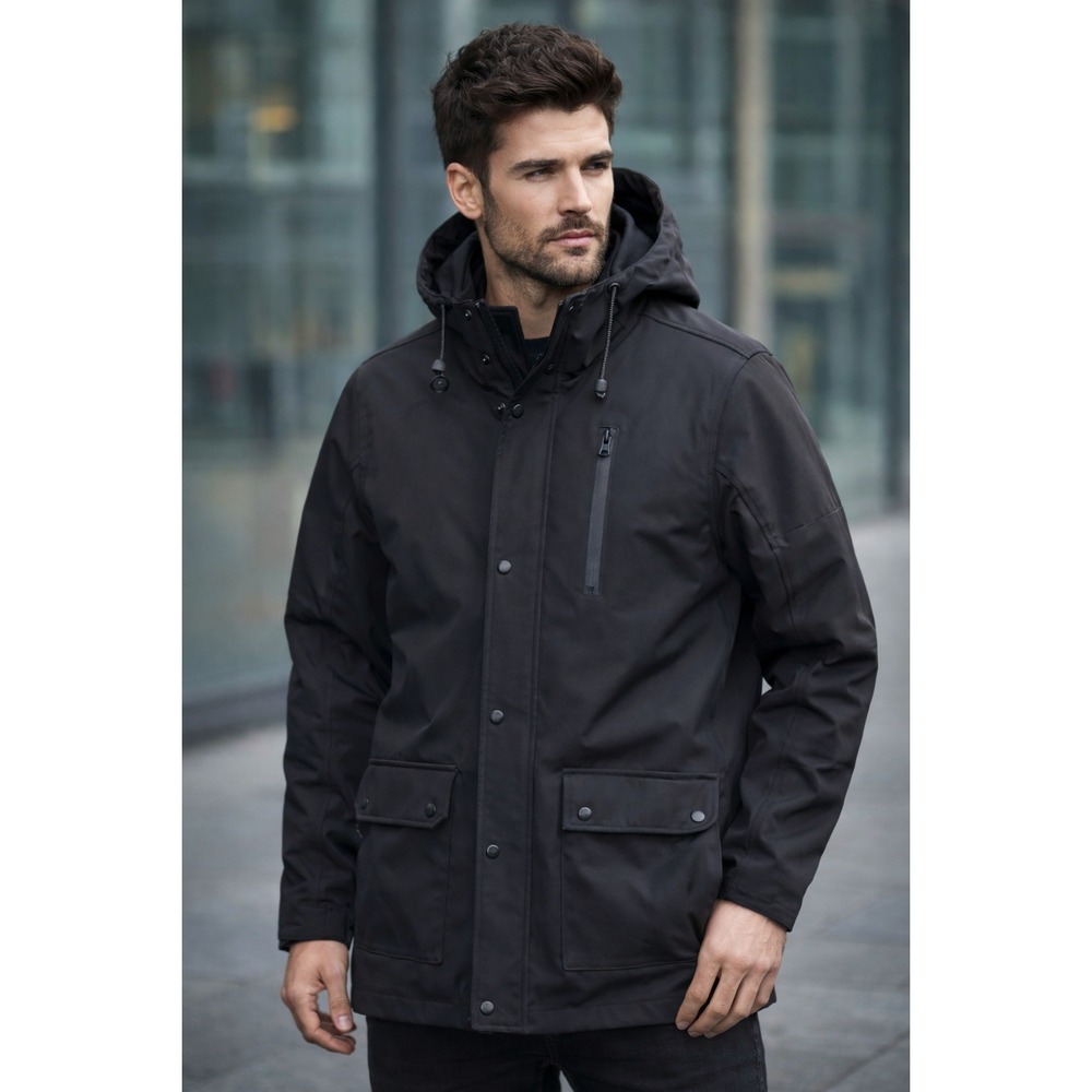 Rock & Republic Hooded Black Parka‎ Shell Jacket Mens XL Black Hooded Windproof